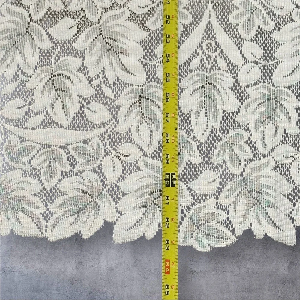 Vintage Lace Curtain Panel Leaf Floral Pattern Scalloped 63x57‎